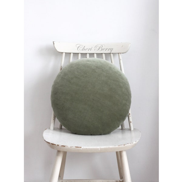 Sage Green Round Velvet Pillow | Autumn Cushion | Fall Cozy Decoration | Whimsical Pillow | Velour Pillow | Kids Soft Pillow | Pastel Pillow