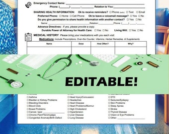 Patient Registration Form EDITABLE - Medical History, Family History, Etc