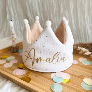 Birthday crown made of fabric with name | Children's birthday | Personalized | Muslin | Decoration | First birthday | Fabric crown | Cream