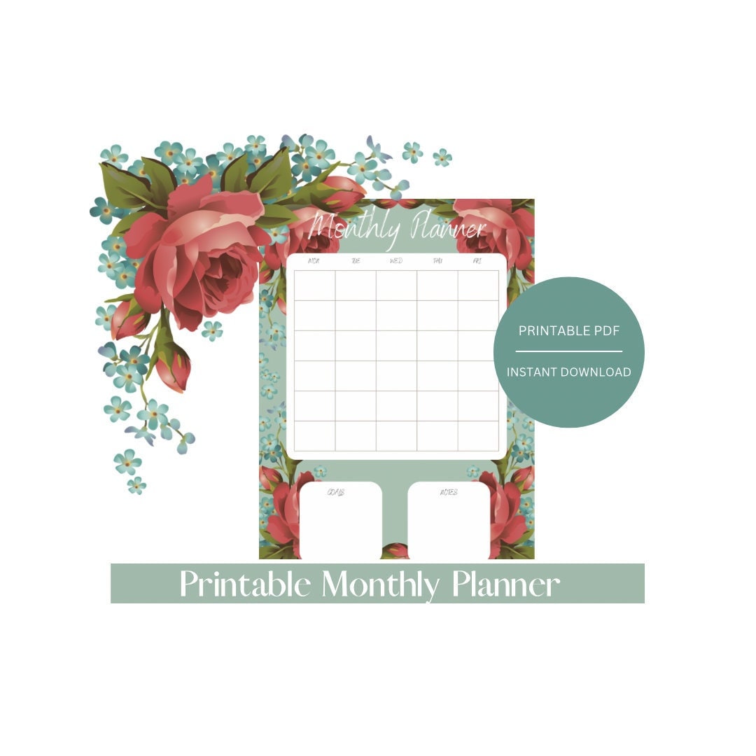 Floral Rose Printable PDF Monthly Planner A4/A5 Instant Download - Etsy