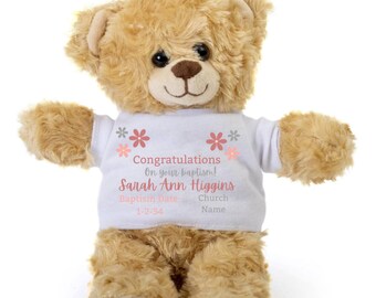 Personalisierter Taufbär für Mädchen, personalisierter Teddybär, individueller Name, Datum und Kirchenname, Taufgeschenk für Nichte, Tochter, Enkelin