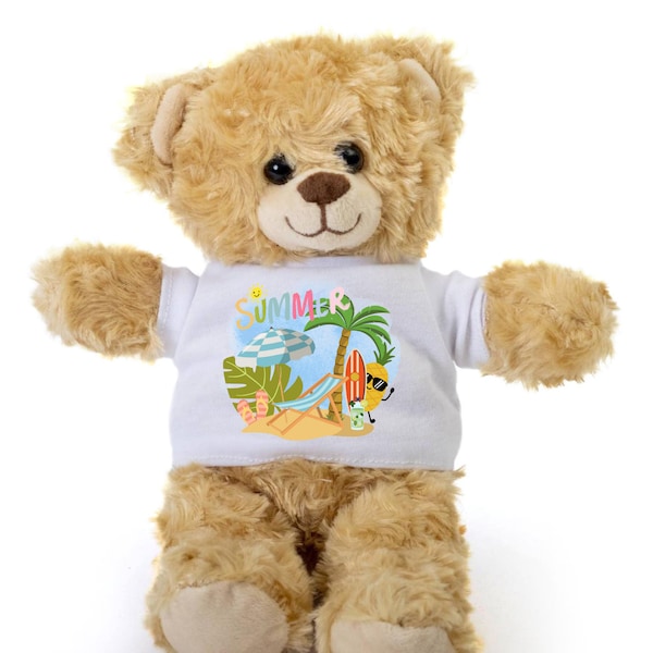 Summer Bear, Teacher Gift, Teddy Bear, Child Gift, Summer Birthday Gift, Tropical Vacation Announcement, Keepsake Gift, Cute Cuddly Teddy