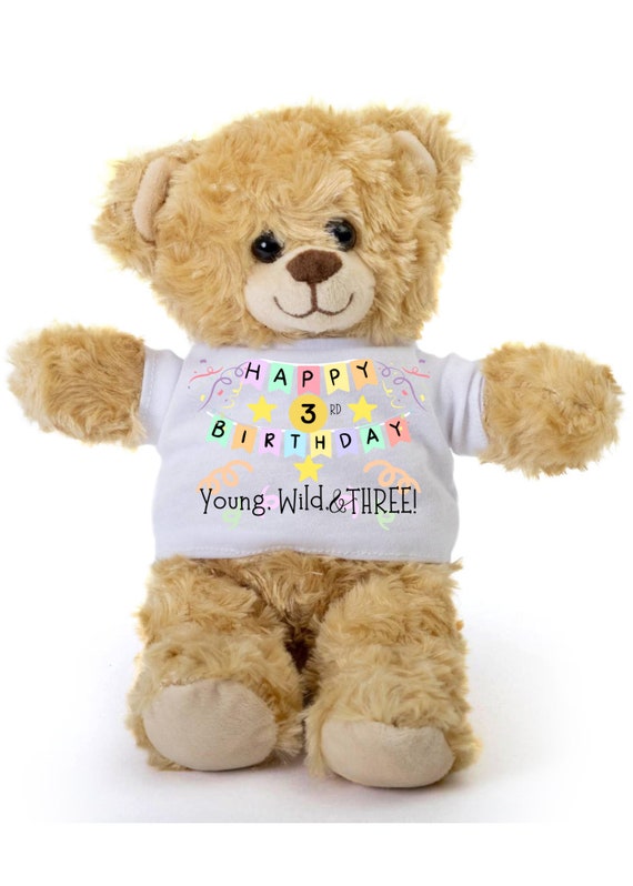 Third Birthday Teddy Bear, Gift for Three Year Old Child, Young