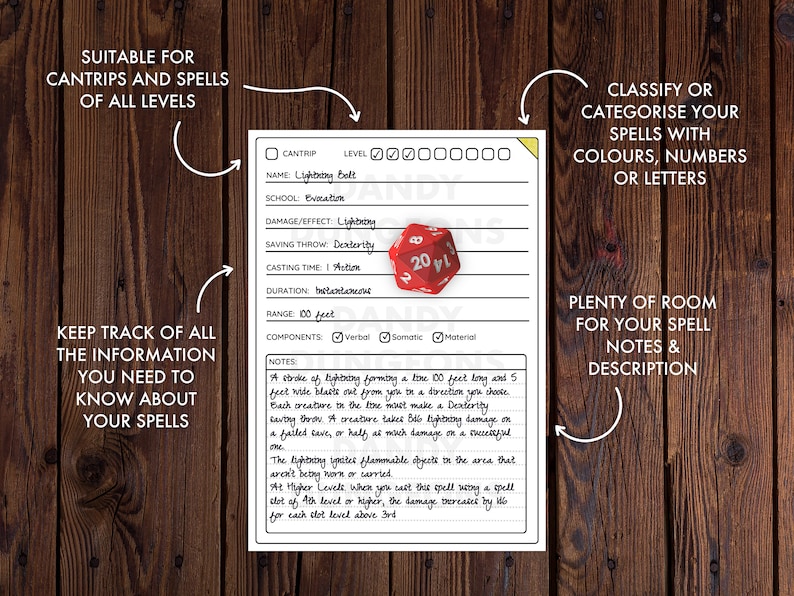 Spell Cards Dnd 5e Printable / Fillable PDF Spell Card Template Digital Download Full Page A4 ...