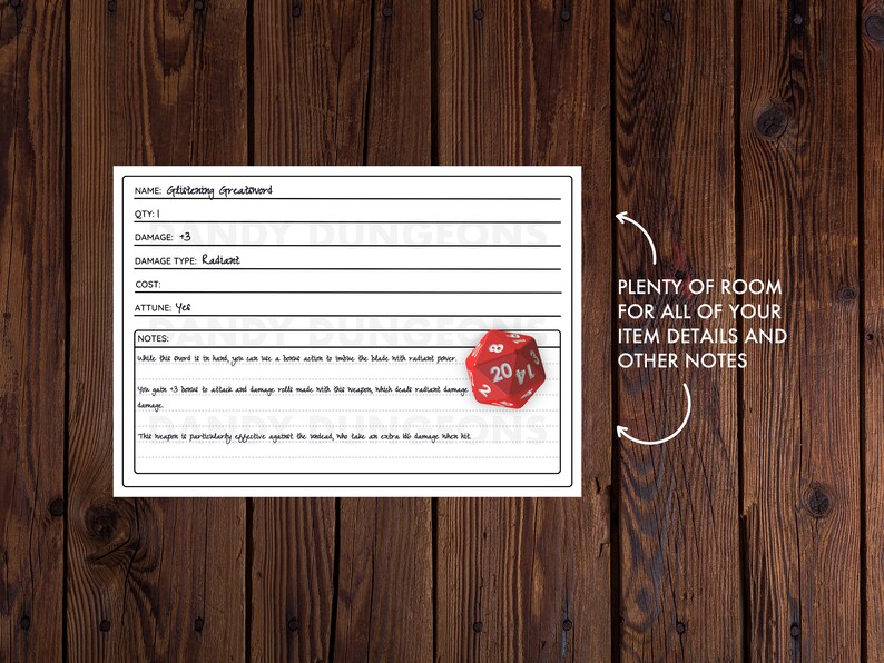 Item Cards Dnd 5e Printable / Fillable PDF Item Card Template Digital