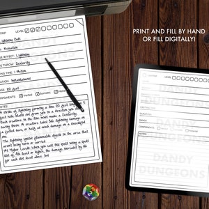 Spell Cards Dnd 5e Printable / Fillable PDF Spell Card Template Digital ...