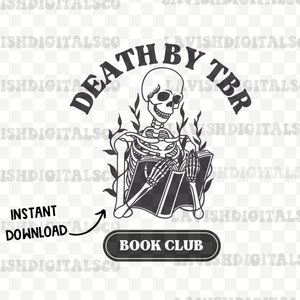 Death By TBR Png, Sublimationsdesign, digitaler Download, Retro Halloween Png, Bookish Shirt Design, Book Reader Png, Buch und Schädeldesign
