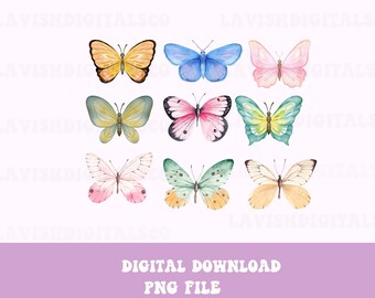 Butterflies Png, Cottagecore Png, Boho Colorful Butterflies Design, Spring Png, Retro Design, Instant Download, Sublimation Design