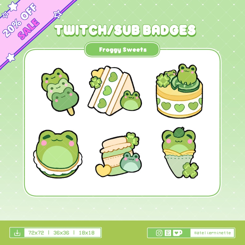 Stream Froggy Sweets for Twitch Emblems/badges Frog/sweets/pastries