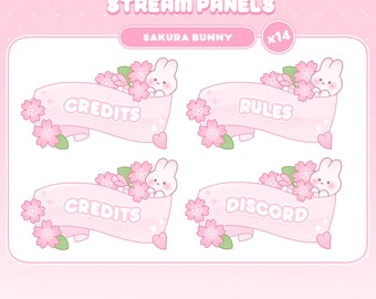 Cherry Blossom Stream Panels | Pastel Pink Sakura Bunny Twitch Panels x15
