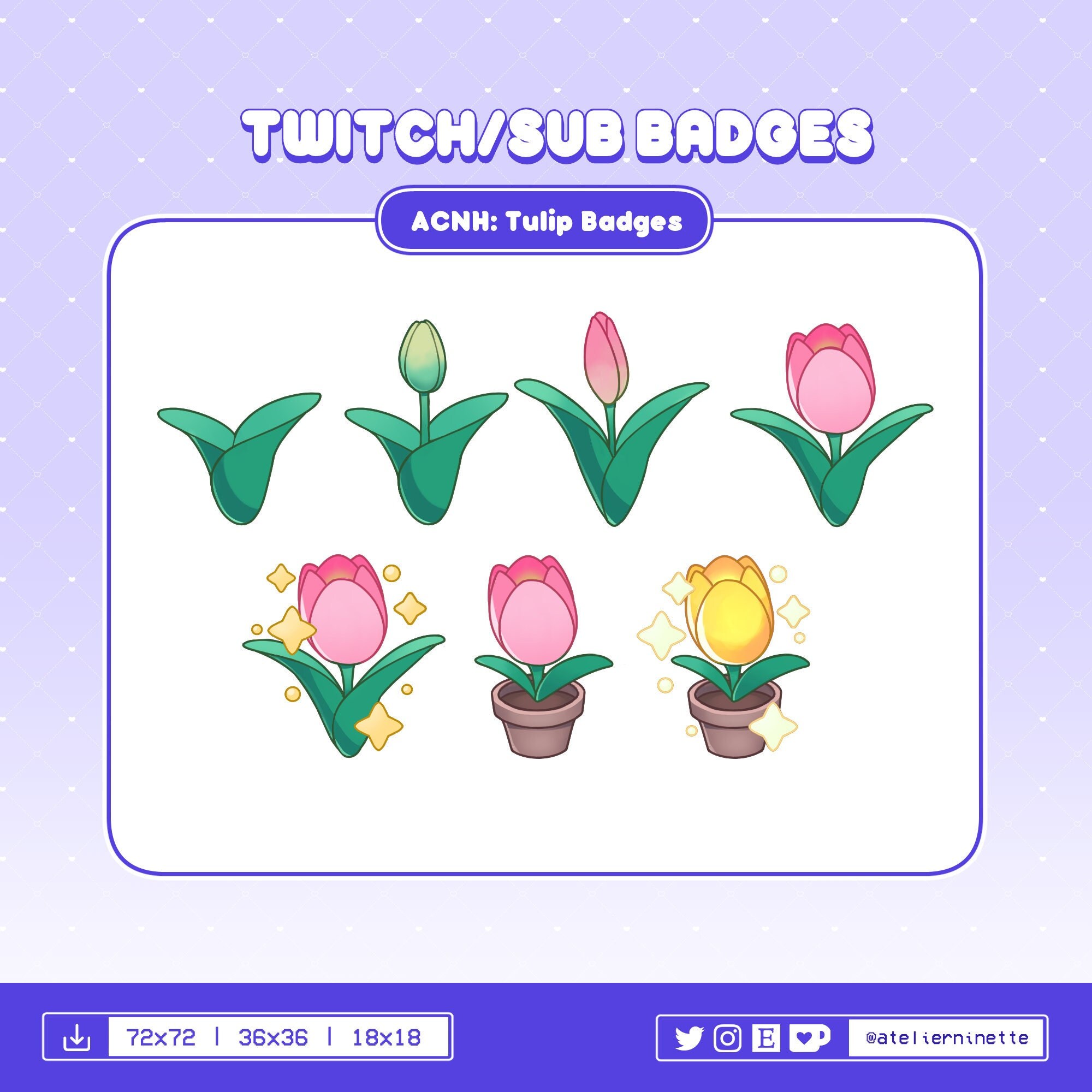 Twitch ACNH Tulip Progression Badges Flowers Cute Kawaii Etsy