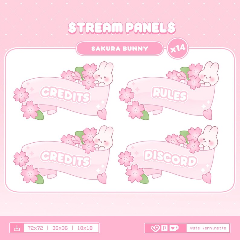 Cherry Blossom Stream Panels Pastel Pink Sakura Bunny Twitch Panels X14 ...