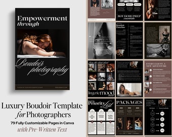 Modello guida cliente Boudoir Canva, Guida allo stile boudoir di lusso, Modello PDF per rivista per fotografi, Guida ai prezzi Boudoir, Brochure cliente
