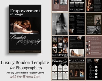 Boudoir Klantengids Sjabloon Canva, Luxe Boudoir Stijlgids, Fotograaf Magazine Sjabloon PDF, Boudoir Prijsgids, Klantenbrochure