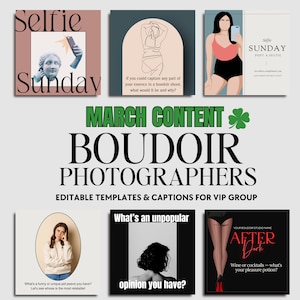 Boudoir VIP Group Content with Captions Daily MARCH Engaging Boudoir Canva Graphics, Facebook Boudoir Group Content, Fully Customizable afbeelding 1