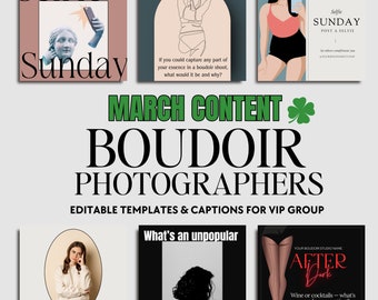 Boudoir VIP Group Content with Captions Daily- MARCH Engaging Boudoir Canva Graphics, Facebook Boudoir Group Content, Fully Customizable