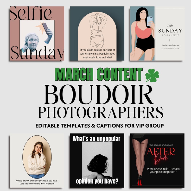 Boudoir VIP Group Content with Captions Daily MARCH Engaging Boudoir Canva Graphics, Facebook Boudoir Group Content, Fully Customizable afbeelding 1