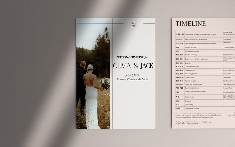 Wedding Photographer Timeline & Shot List Minimal, Modern Design Professional Copy 8 Designed Cover Options Editable in Canva image 6