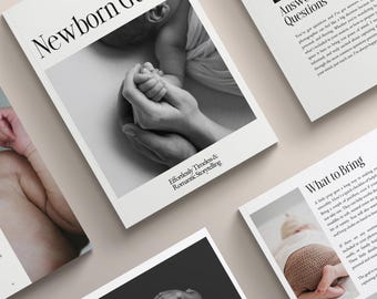 Newborn Photography Session Welcome Guide Canva Template – Client Prep Guide, Pricing – Photographer Magazine Template
