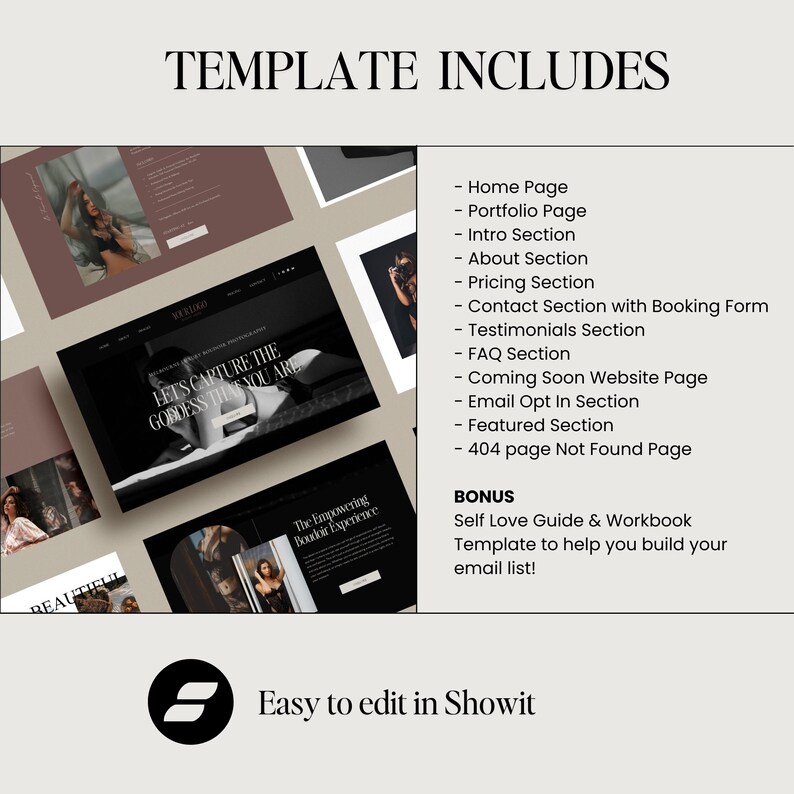 Mini Boudoir Photography Landing Page Showit Template for Photographers, ShowIt Website, Website Template, Customizable Website Template image 3
