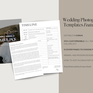 Wedding Photographer Timeline & Shot List Minimal, Modern Design Professional Copy 8 Designed Cover Options Editable in Canva image 3