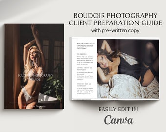 Boudoir klantgids sjabloon, luxe boudoir fotografie gids, Canva fotograaf tijdschrift sjabloon, boudoir prijsgids, klantbrochure