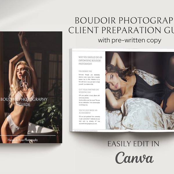 Boudoir Client Guide Template, Luxury Boudoir Photography Guide, Canva Photographer Magazine Template, Boudoir Price Guide, Client Brochure