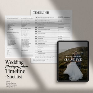 Wedding Photographer Timeline & Shot List | Minimal, Modern Design | Professional Copy | 8 Designed Cover Options | Editable in Canva