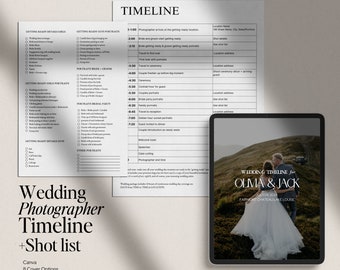 Cronologia ed elenco scatti del fotografo di matrimoni / Design moderno e minimale / Copia professionale / 8 opzioni di copertina progettate / Modificabile in Canva