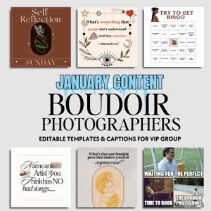 Boudoir VIP Group Content with Captions Daily- JANUARY Engaging Boudoir Canva Graphics, Facebook Boudoir Group Content, Fully Customizable