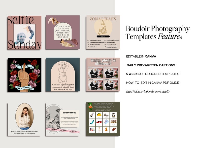 Boudoir VIP Group Content with Captions Daily MARCH Engaging Boudoir Canva Graphics, Facebook Boudoir Group Content, Fully Customizable afbeelding 6