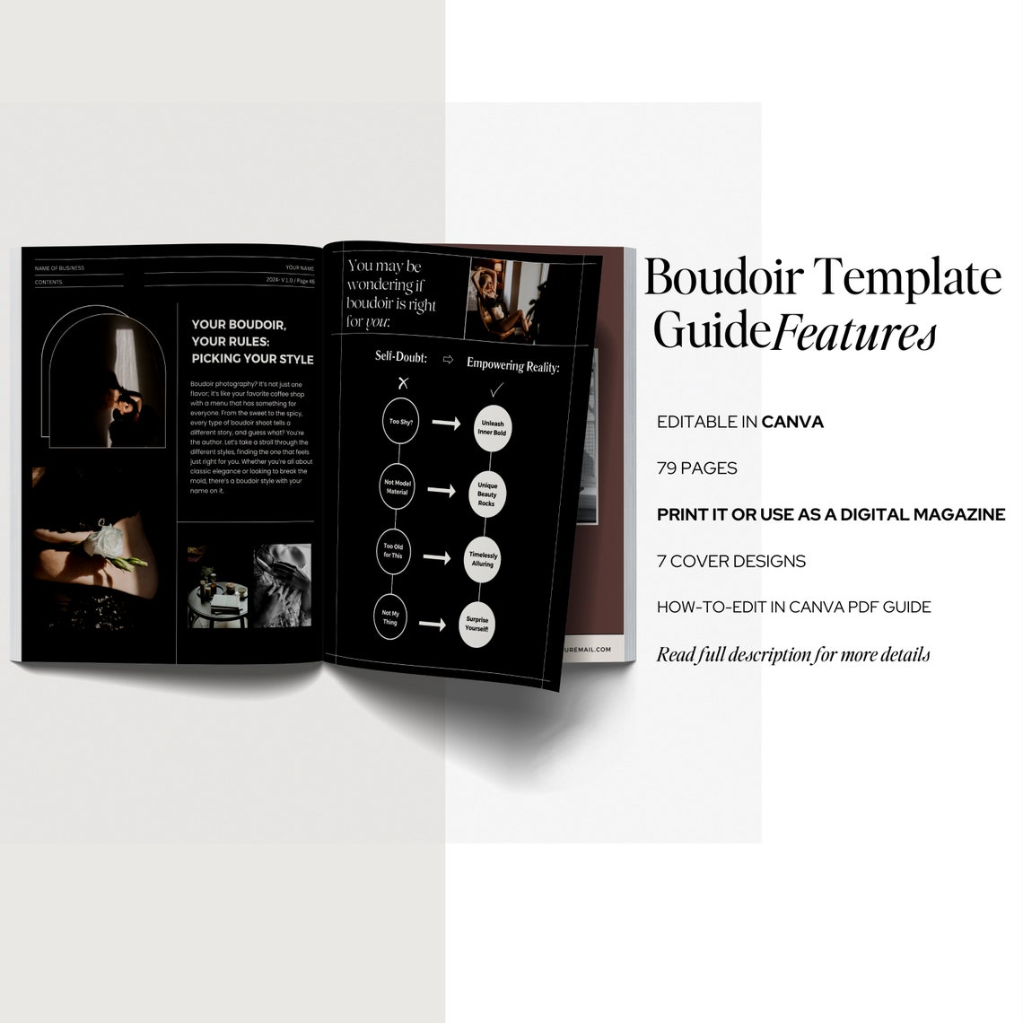 Boudoir Client Guide Template Canva, Luxury Boudoir Style Guide
