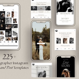Photographer Instagram Story and Post Canva Templates | 225 + Wedding Photography Instagram, Editable Instagram Story & Post Template Bundle
