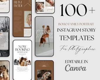 Photographer Instagram Story Canva Template | 100 + Boho Family Photography Instagram Stories Template| Editable Instagram template Canva