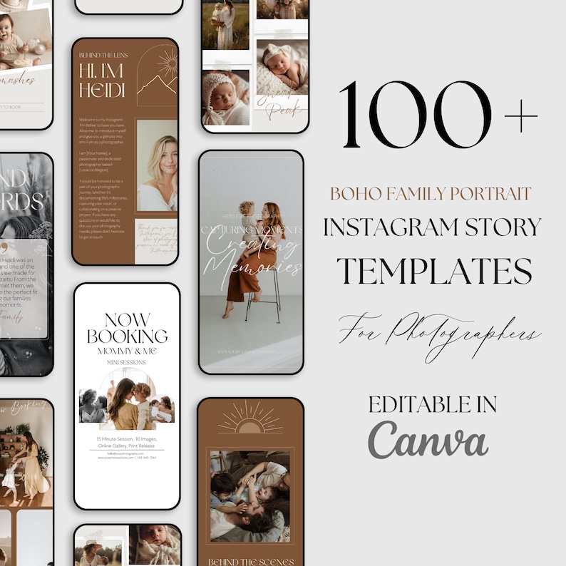 Fotograf Instagram Story Canva Template 100 Boho Familien Fotografie Instagram Geschichten Vorlage Bearbeitbares Instagram-Template Canva Bild 1