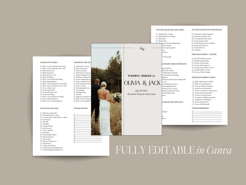 Wedding Photographer Timeline & Shot List Minimal, Modern Design Professional Copy 8 Designed Cover Options Editable in Canva image 9