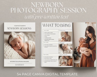 Newborn Photographer Welcome Template | Canva Photography Price Guide Template | Photography Magazine Template | Pre-written Text, Editable