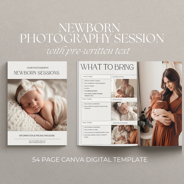 Newborn Photographer Welcome Template | Canva Photography Price Guide Template | Photography Magazine Template | Pre-written Text, Editable