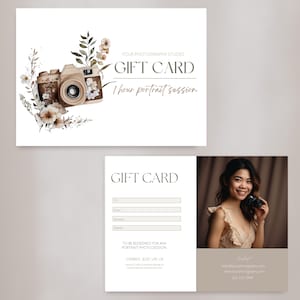 Photography Gift Card Canva Template, Modern Photographer Canva Gift Certificate, Watercolour Camera Clipart Card, Instant download