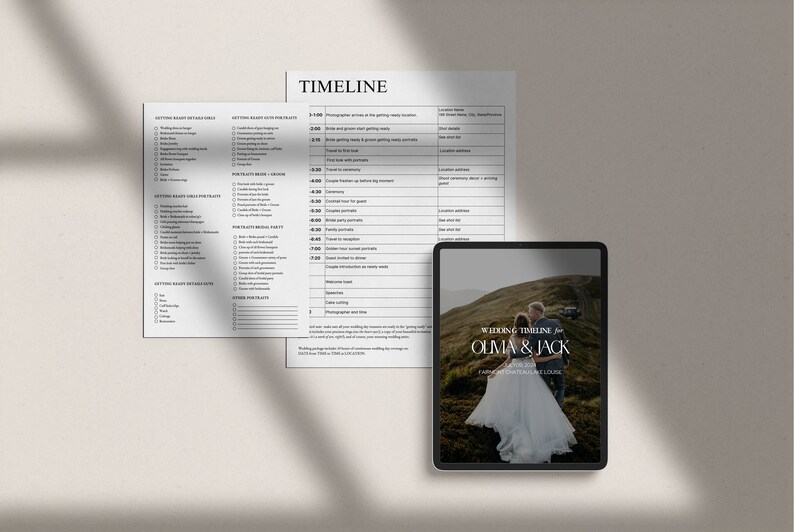 Wedding Photographer Timeline & Shot List Minimal, Modern Design Professional Copy 8 Designed Cover Options Editable in Canva image 8