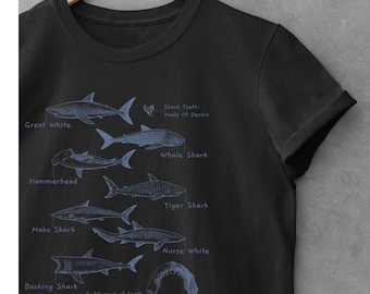Shark T-Shirt, Blue Shark Shirt, Whale Shark, Tiger Shark, Great White Shark, Hammerhead Shark, Shark Gifts, Shark Anatomy, Marine Biology