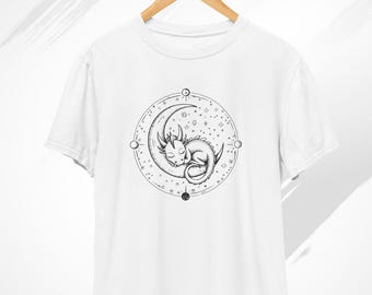 Baby Dragon T-Shirt, Crescent Moon, Dragon T shirt, Dragon Lovers Gift Tee, Fantasy Gifts, Mythical Creatures, Medieval Shirt, Moon T shirt