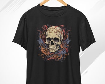 Retro Skull T-Shirt, Detailed Skeleton Graphic Tee, Halloween Gift Idea