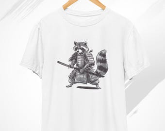 Samurai Raccoon T-Shirt, Racoon Shirt, Samurai Shirt, Japanese Shirt, Raccoon Gifts, Weird Shirt, Samurai Warrior Shirt, Samurai Clothing