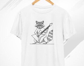 Raccoon Playing Guitar T-Shirt, Geometric Raccoon, Racoon Shirt, Guitar T Shirt, Funny Racoon Shirt, Raccoon Gifts, Weird Shirt