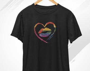 Rainbow T-Shirt, Heart Shirt, Rainbow Lips Shirt, LGBTQ Shirt, Pride Shirt, Rainbow Shirt, Love Shirt, Pride Month, Proud Shirt