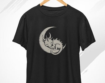 Cute Dragon T-Shirt, Crescent Moon, Dragon T shirt, Dragon Lover, Fantasy Gifts, Mythical Creatures, Moon Tshirt, Dragon Gifts