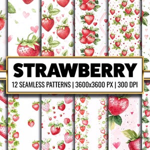 Papier numérique fraise aquarelle fraise transparente motif fruits d'été fond fruits rouges scrapbooking journal indésirable approvisionnement