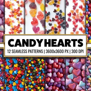 Candy Hearts Digital Paper: Valentine&#39;s Seamless Pattern (Digital Download)