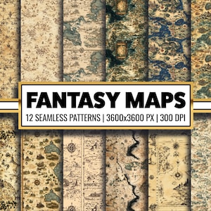 Vintage Fantasy Map Digital Paper Antique Map Seamless Pattern World Map Printable Scrapbook Design for Backdrops and Fabric Sublimation